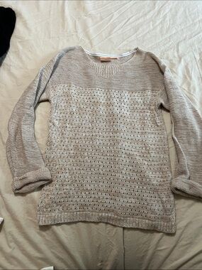 Northcrest Lightweight Openwork Crewneck Sweater in Beige